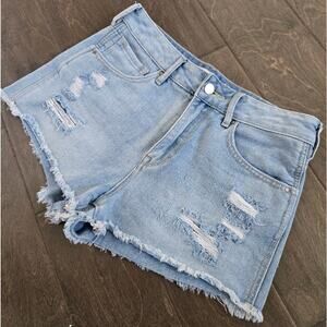 Bullhead Denim Co. High-Rise Distressed Shorts Size 27 Light Wash Jean Shorts